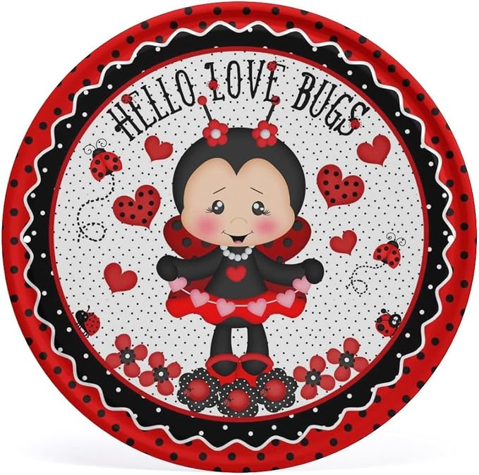 Round Metal Tin Sign Rustic Wall Decor Hello Love Bugs Valentine Love Lady Bug by Unknown