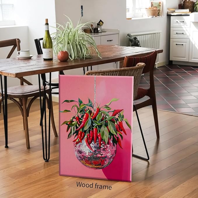 Wrapped Framed Disco Ball With Red Chili Pepper Wall Art 08x10 inch Funky - Image 3