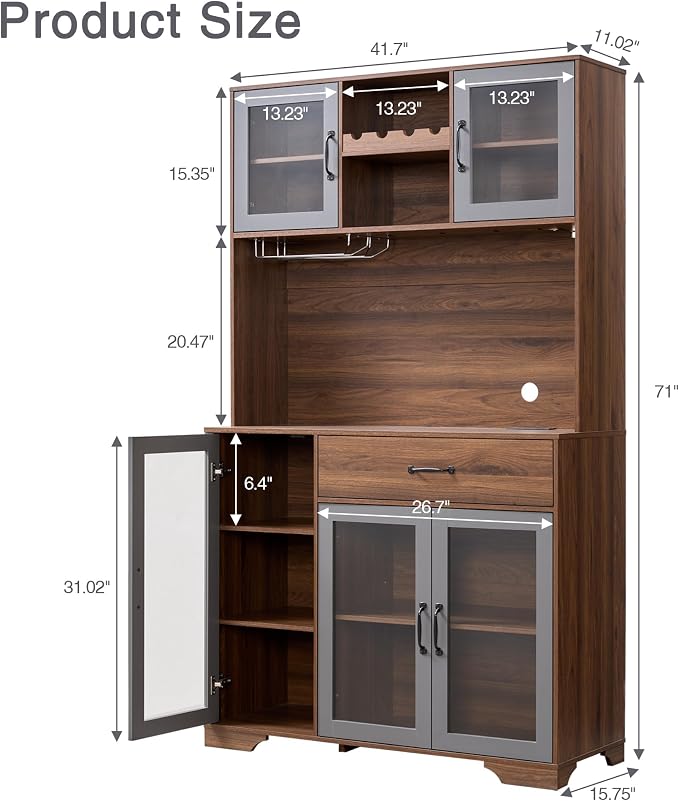Fatmok 71" Pantry Cabinet with Wine Rack and Charging Station, Adjustable - Image 2