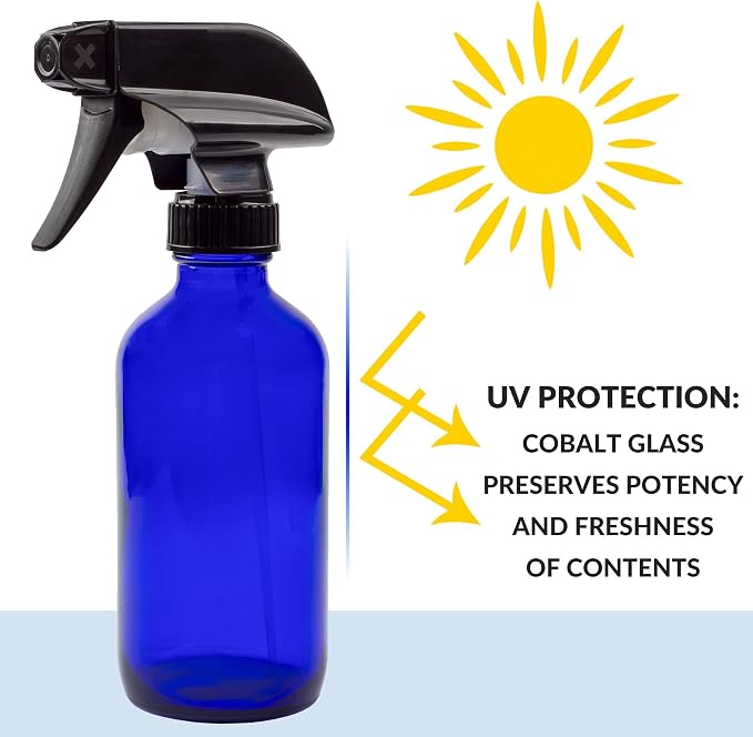Cornucopia Brands 8-Ounce Cobalt Blue Glass Boston Round Spray Bottles - Image 5