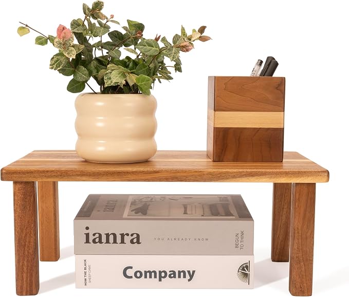 Acacia Wooden Desktop Organizer Shelf Kitchen Cabinet and Counter Riser Display by RiLiKar