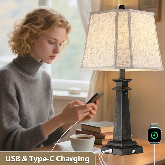 27.5" Table Lamp for Bedroom, 3-Way Dimmable Touch Lamp for Nightstand - Image 4