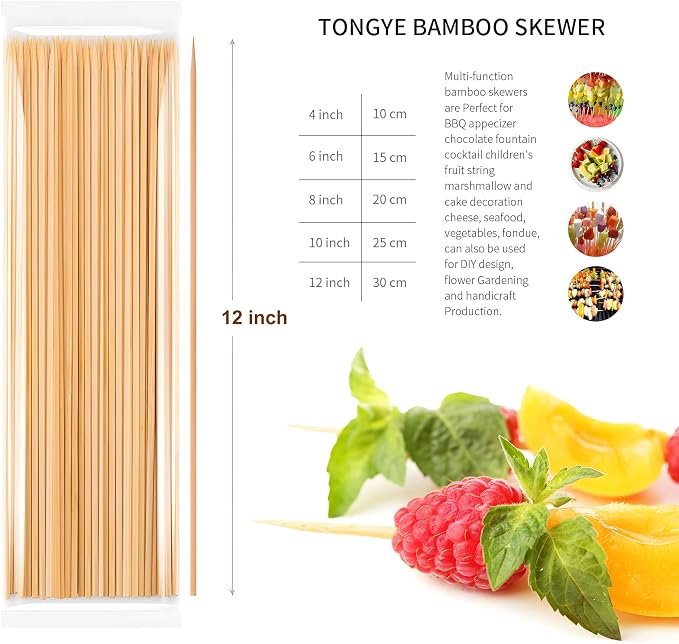 12 inch Bamboo Skewers, Premium Wooden Skewers without Splinters, Skewers - Image 3