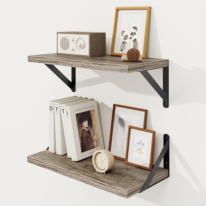 Floating Shelves 8 Inch Deep, 16W x 8D Wall Shelf Set of 2, 35 lbs Heavy Duty by KovaScapeHomeDecor