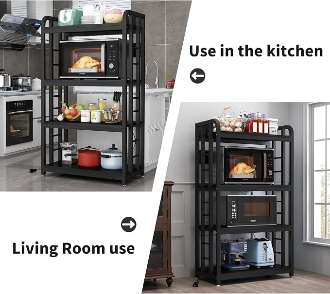 Bakers Rack with Power Outlet ，Microwave Stand 4-Tier Kitchen Baker's Rack - Image 5