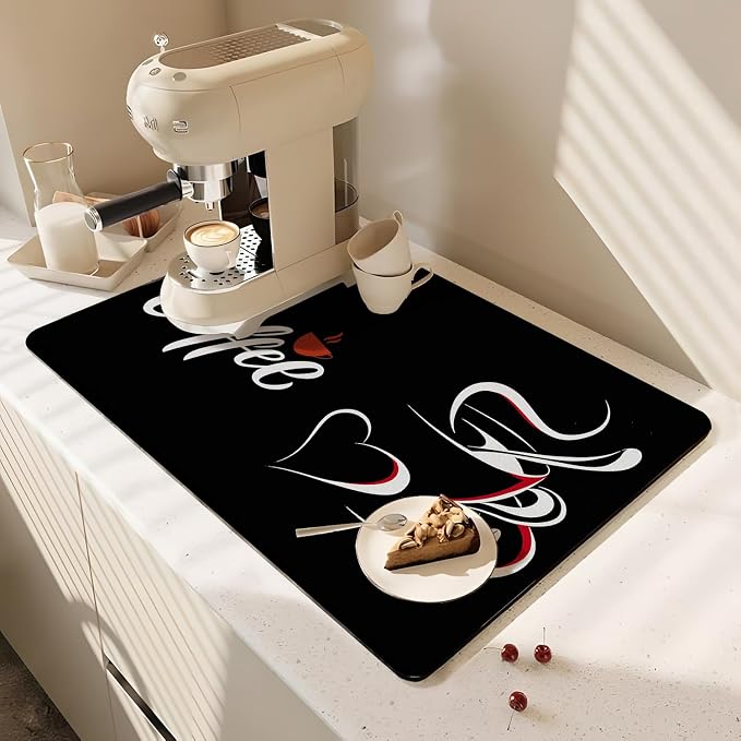 Coffee Bar Mat Rubber Dish Drying Mat by PtRug