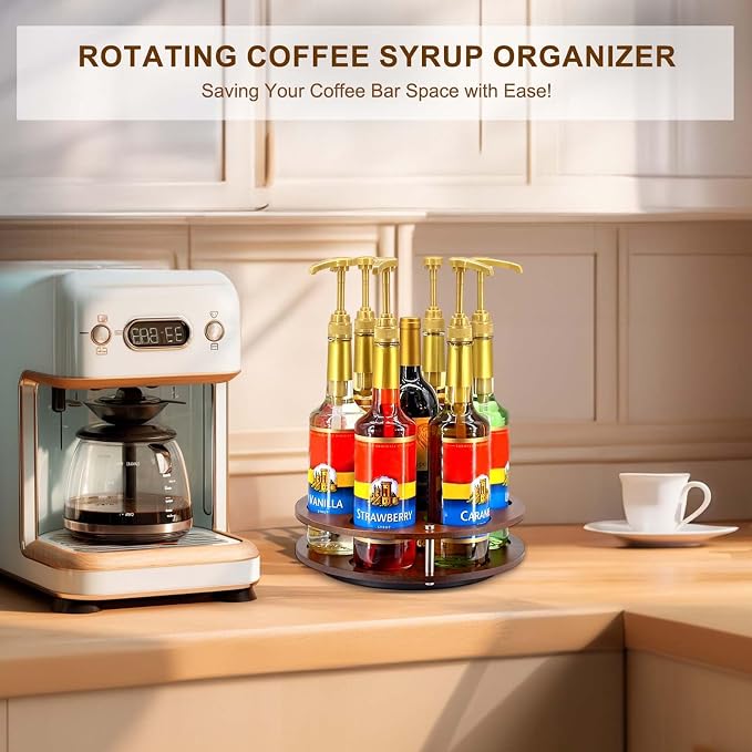Rotating Coffee Syrup Organizer Rack, Syrup Bottle Stand Holder - Image 2