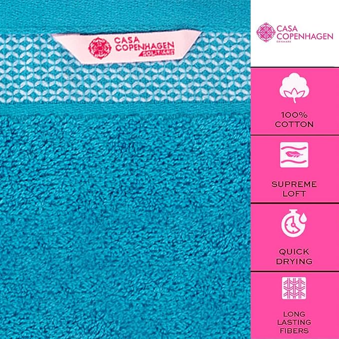 CASA COPENHAGEN Solitaire 6 Pieces Towel Set- Teal Blue, 600 GSM 2 Bath Towel 2 - Image 2