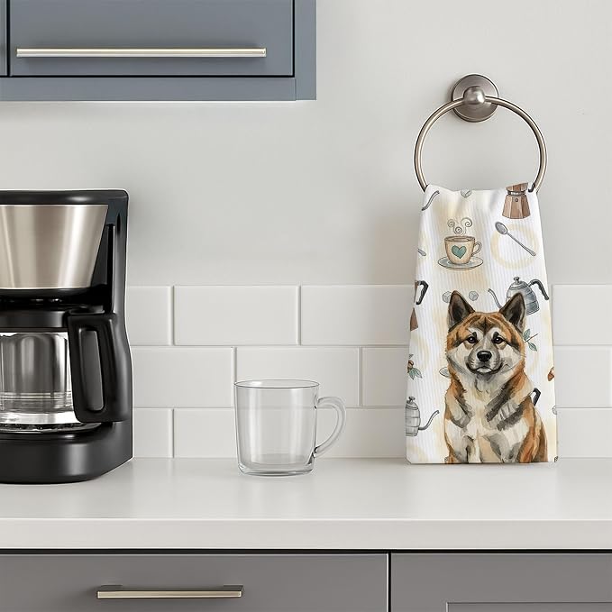 Caroline's Treasures Brindle Akita Coffee Bar Kitchen Towel Velour Plush Front - Image 3