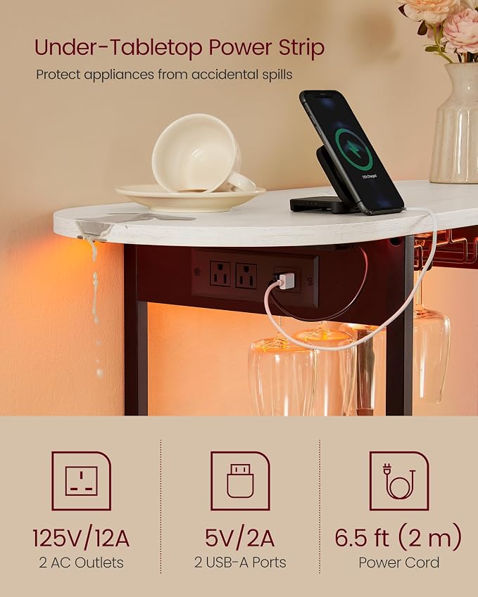 VASAGLE Bar Cabinet with LED Lights and Power Outlets, Freestanding Coffee Bar - Image 6