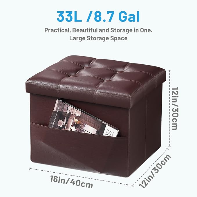 Bsketa Storage Ottoman Foot Rest Stool, Small Leather Storage Ottomans Bench - Image 3