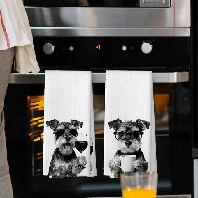 Funny Schnauzer Kitchen Towels Set of 2, Funny Dog Kitchen Accessories - Image 2