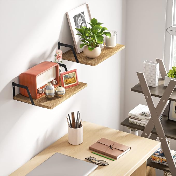 SRIWATANA Floating Shelves Wall Mounted Set of 2 Rustic Wood Shelves - Image 2