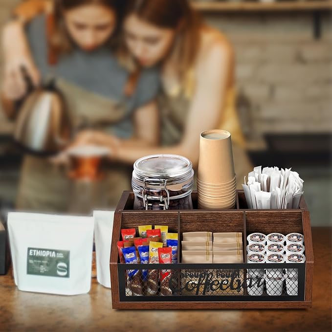 Coffee Station Organizer for Counter, Wood Pods Holder Basket - Image 6