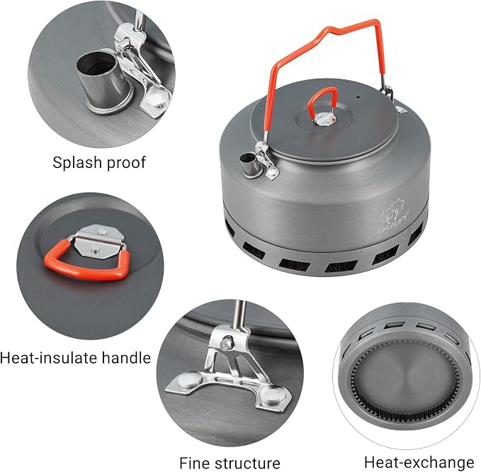 Bulin Camping Kettle 1.6L Heat Exchange Camp Tea Coffee Pot Lightweight Outdoor - Image 3