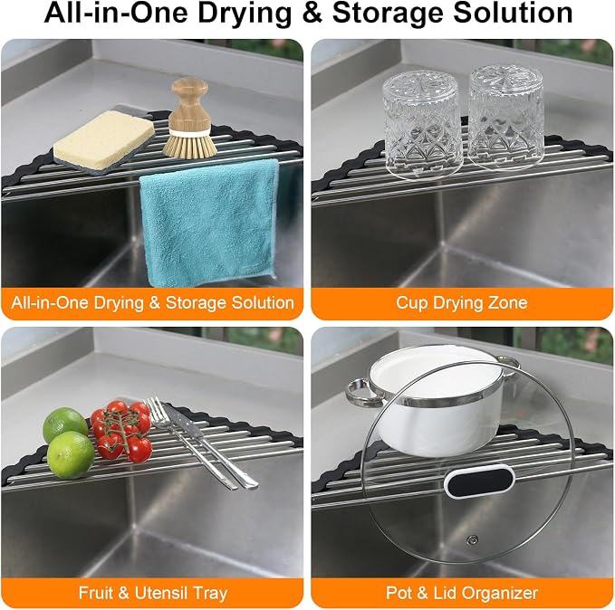 Corner Dish Drying Rack, Kitchen Sink Caddy Sponge Holder, Triangle Over The - Image 5