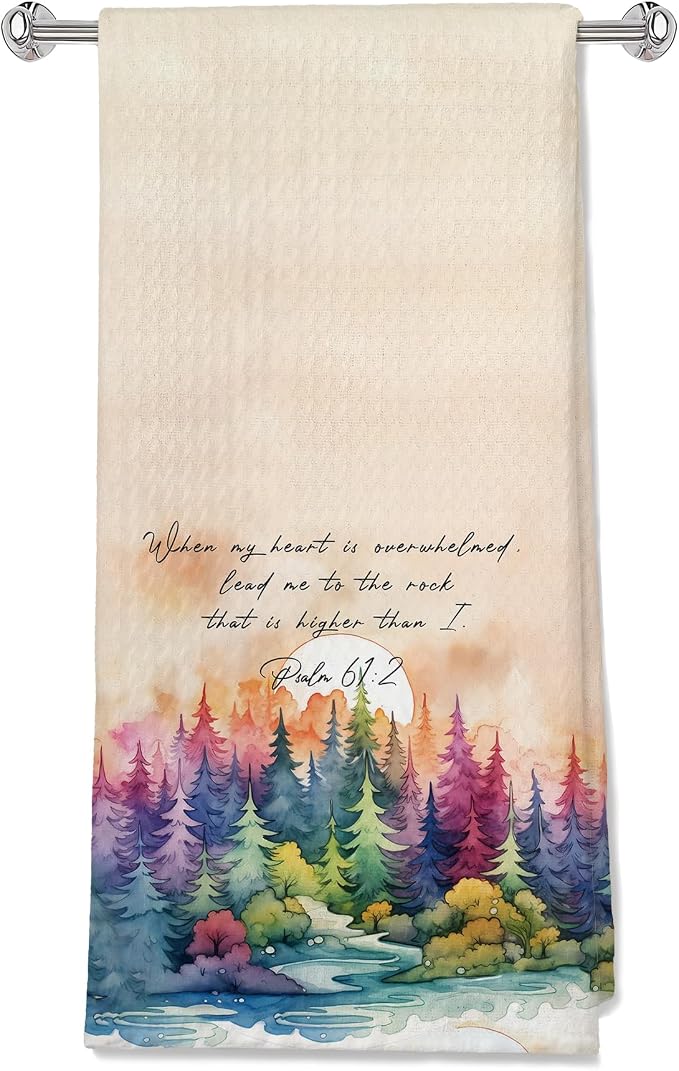 Watercolor Forest Christian Kitchen Towels, Psalm 61:2 Bible Verse Dish Tea by Unknown