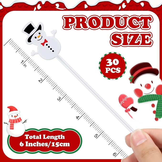 SiliFine 30 Pcs Winter Drink Stirrers Xmas Stir Stick Holiday Coffee Swizzle - Image 3