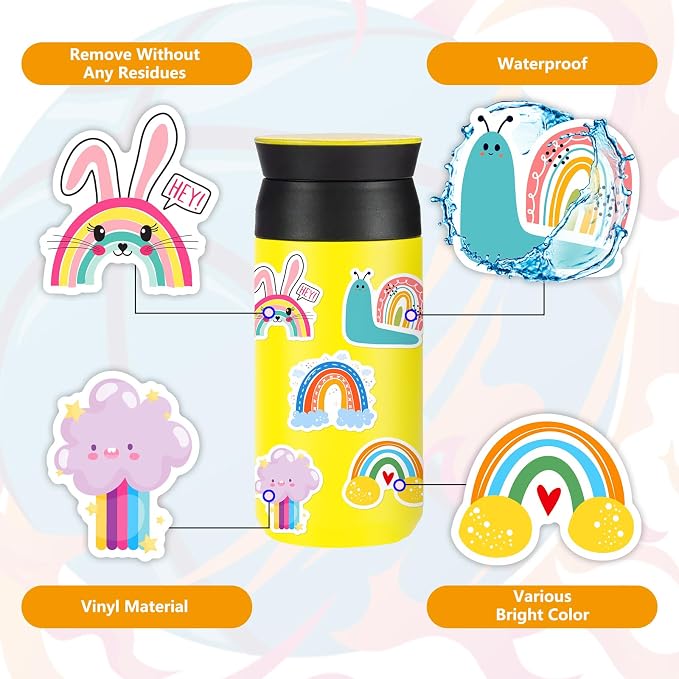 Cute Rainbow Stickers 100P Pack, Colorful Waterproof Vinyl Decals - Image 2