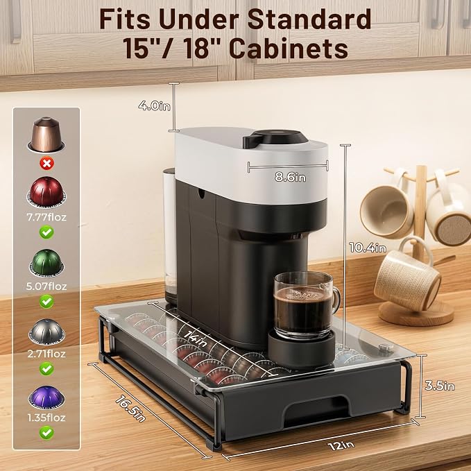 EVERIE Nespresso Vertuo Pod Holder Drawer, Coffee Pod Organizer - Image 3