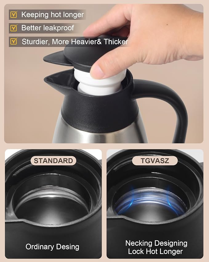 70Oz Thermal Coffee Carafe for keeping hot, Insulated Coffee Carafe Stainless - Image 2