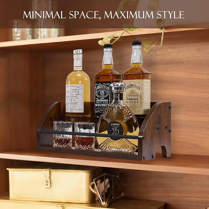 Wooden Liquor Bottle Display Shelf, 2 Tier Countertop Liquor Wine Rack - Image 5