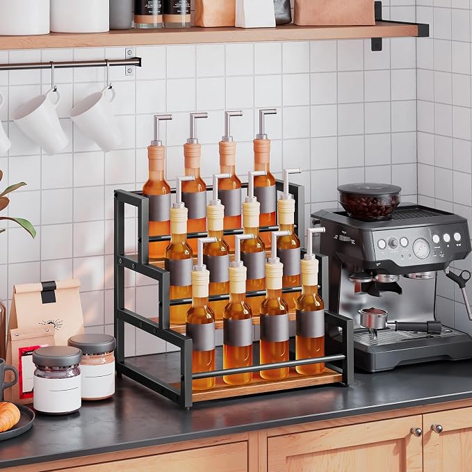 HOOBRO Coffee Syrup Rack Organizer, 3-Tier 12-Bottle Syrup Holder Stand - Image 3