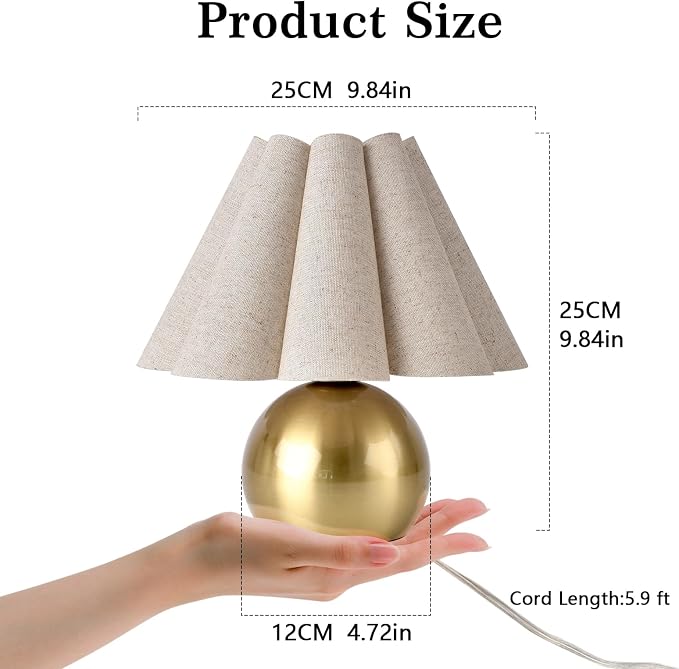 Gold Small Bedside Table Lamp for Bedroom, Brass Gold Bedroom Lamps for - Image 3