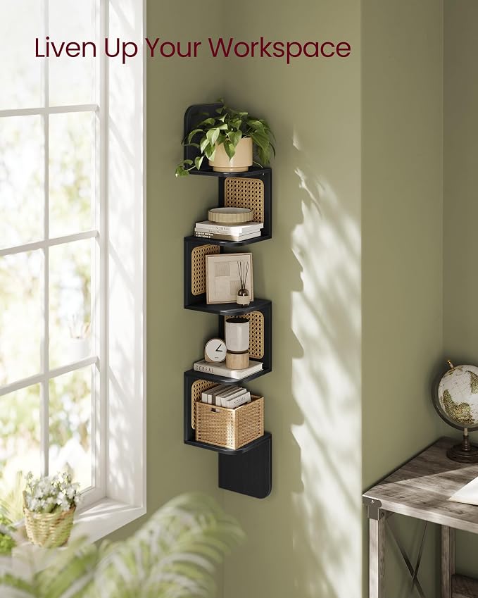 VASAGLE 5-Tier Corner Shelf, Wall Mounted Floating Shelf, Zigzag Corner Shelf - Image 5