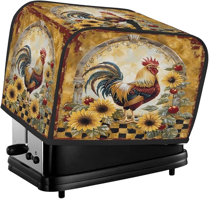 Rooster Farmhouse Sunflower Toaster Cover 2 Slice Wide Slot Washable Appliance by cfpolar