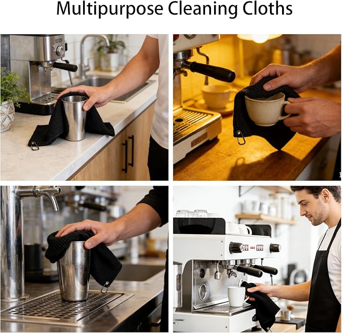 4 Pack Black Professional Barista Towels, Espresso Machine Microfiber Cloth Set - Image 4
