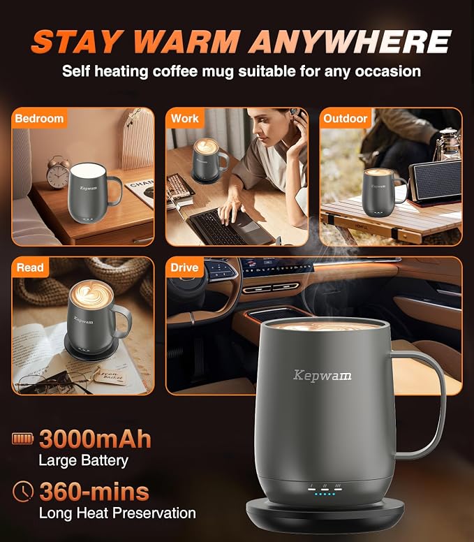 Kepwam Heated Coffee Mug Rechargeable T2, 16oz Smart Temperature Control - Image 4