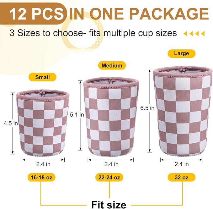 CHENGU 12 Pack Reusable Iced Coffee Sleeves Bulk Cold Cup Neoprene Insulated - Image 2