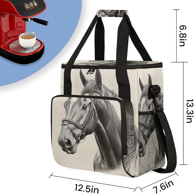 Horse Print Coffee Maker Carring Bag, Large Insulated Storage Organizer Case - Image 2