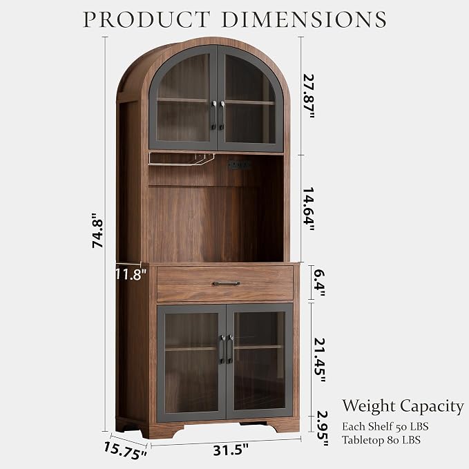 75" Tall Arched Pantry Cabinet - Image 2