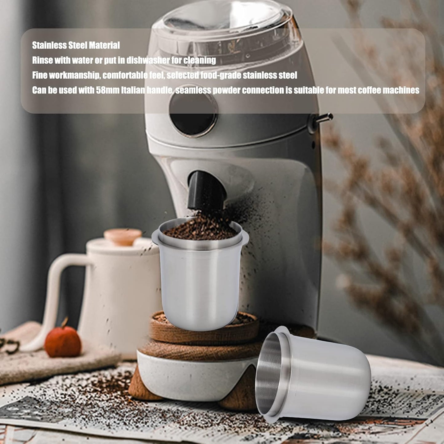 58mm Dosing Cup, Espresso Dosing Cup, Coffee Dosing Cup Fits 58mm Portafilter, 150ml Stainless Steel Universal (Brushed Silver)