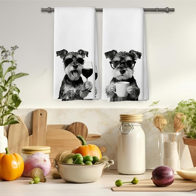 Funny Schnauzer Kitchen Towels Set of 2, Funny Dog Kitchen Accessories - Image 4