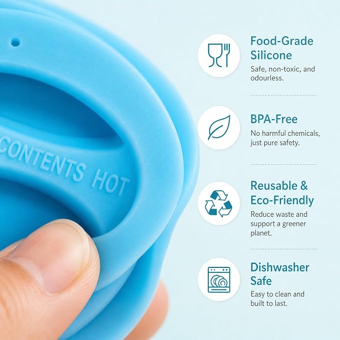 Coffee Mug Lids, KSENDALO Thicker Eco Reusable Silicone Travel Mug Lids - Image 4