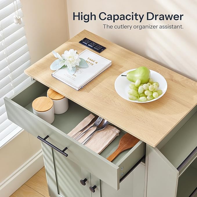 HOOBRO Kitchen Island with Power Outlet, Storage Island with Spice Rack and - Image 8