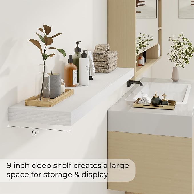 Dreamland 48 Inch Long Floating Shelves in White, 9.3 Inch Deep Floating Shelf - Image 4