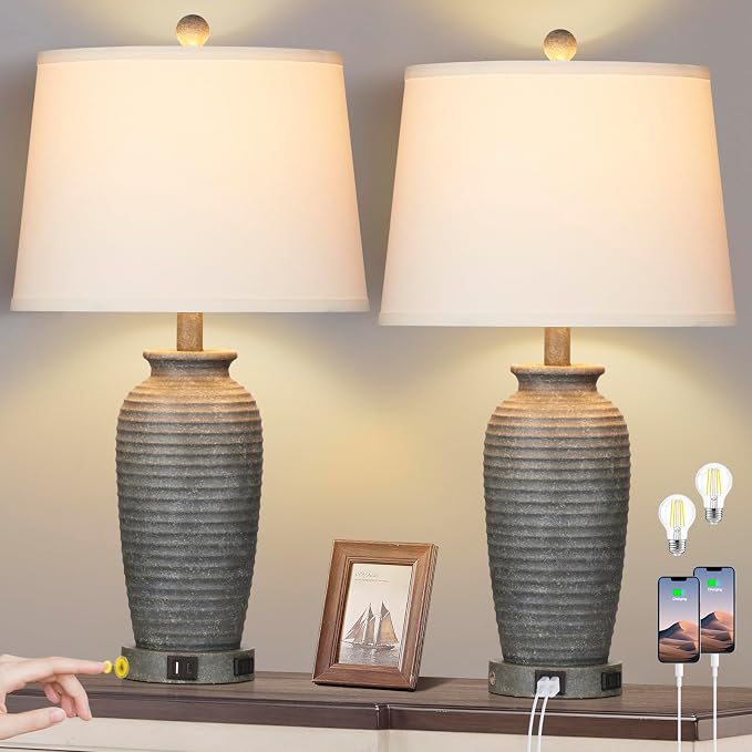 CINSARY 25" Farmhouse Jar Table Lamps Set of 2, 3 Way Touch Control Rustic - Image 8