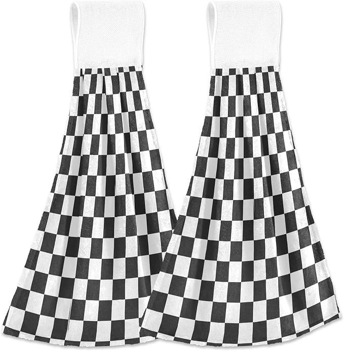 Dussdil Black White Checkered Kitchen Hanging Towel 14 x 18.2 Inch Plaid by Dussdil