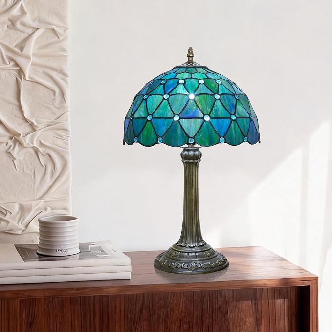 Tiffany Lamp Stained Glass Table Lamp 12X12X18 Inches Sea Blue Style Living - Image 8