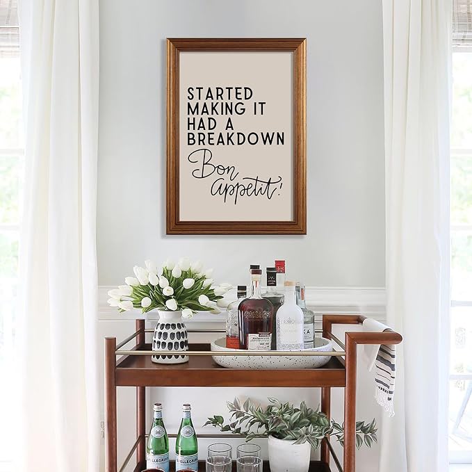 Gold Framed Funny Modern Kitchen Wall Art 16x24 inch Bon Appetit Quotes Canvas - Image 6