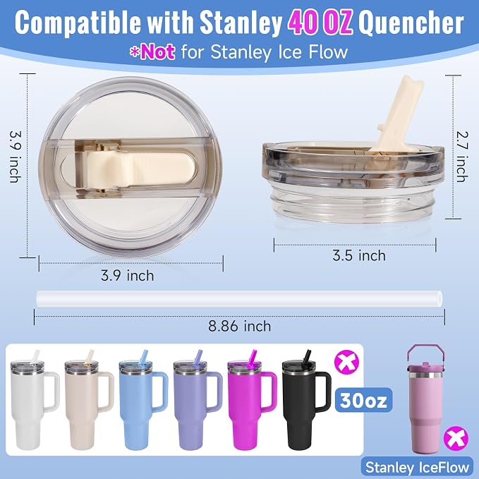 40oz Flip Straw Leak Proof Lid for Stanley Cup Accessories, 2 Pack No Spill Lid - Image 4