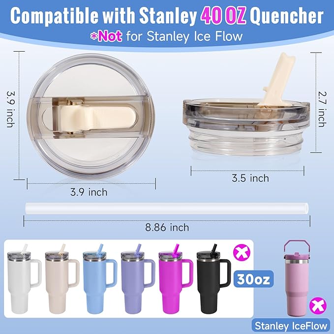 40oz Flip Straw Leak Proof Lid for Stanley Cup Accessories, 2 Pack No Spill Lid - Image 3
