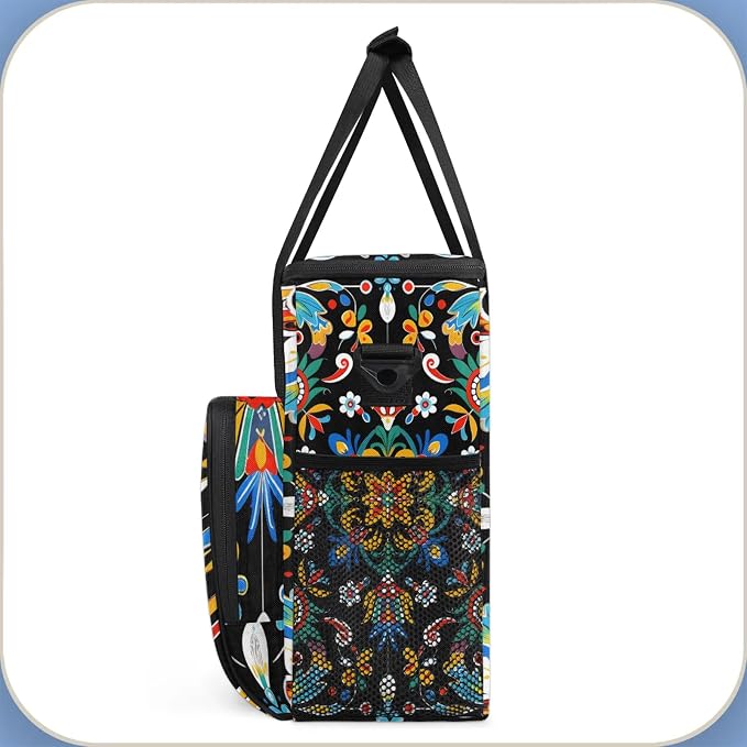 Mexican Boho Flower Floral Coffee Maker Carring Bag, Large Insulated Storage - Image 4