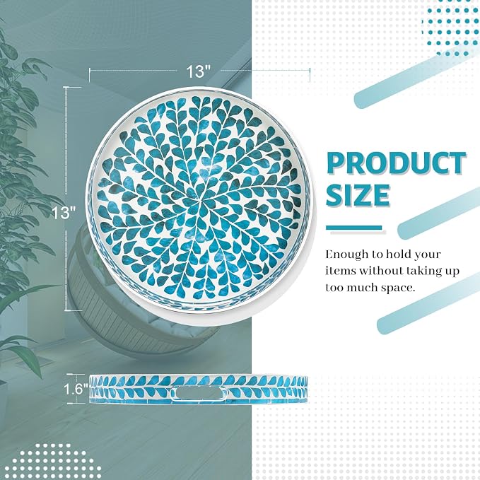 MAONAME Blue Decorative Tray, Leaf Pattern Sticker Trays - Image 2