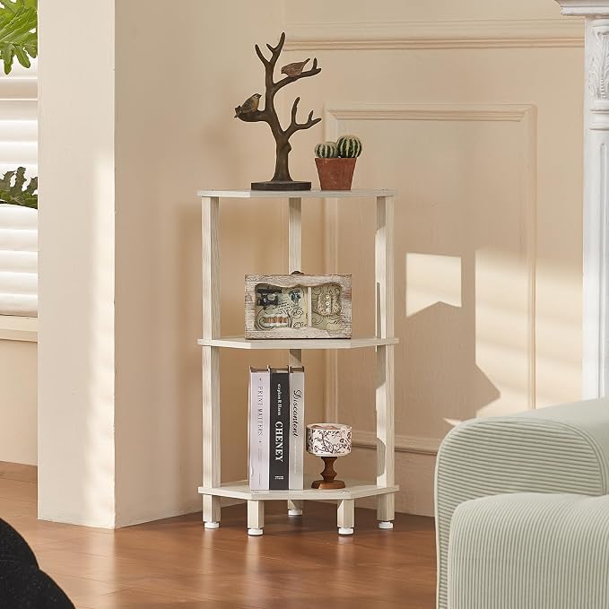 YUFAM 3-Tier Corner Shelf with Sturdy 5-Leg Base, Wooden Corner Bookshelf - Image 2