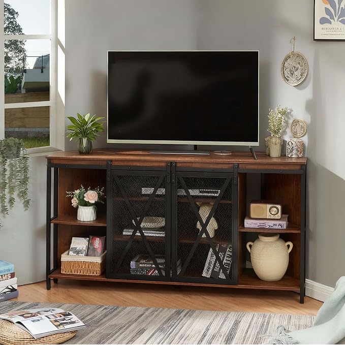 HOMISSUE Corner TV Stand for 55 Inch TV, Rustic Corner Entertainment Center - Image 3
